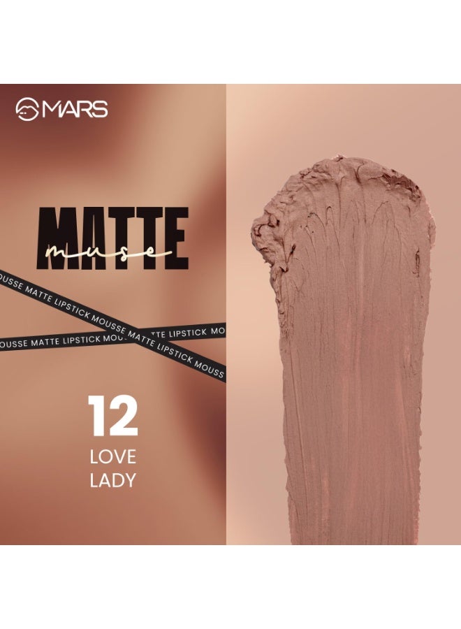 MARS Matte Muse Mousse Lipstick (3ml) (12-LOVE LADY) with Doe-Foot Applicator | Highly Pigmented | Smooth Texture | Hydrating Formula | Blurry Lips Effect - Image 3